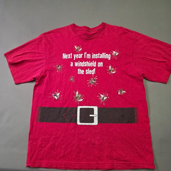 Divino Seas Other - Funny Santa Sled Windshield Red Graphic T-Shirt Mens XL Holiday Humor Tee